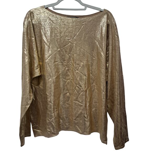 Lauren Ralph Lauren Stylish Grannycore Boatneck Long Sleeve Blouse Gold XL NWT - Picture 3 of 11